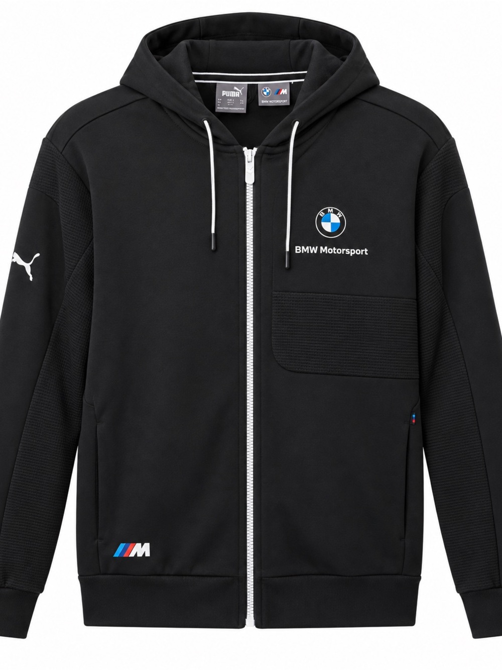 Puma BMW Motorsport Black Zip-Up Hoodie with White Accents Size Large